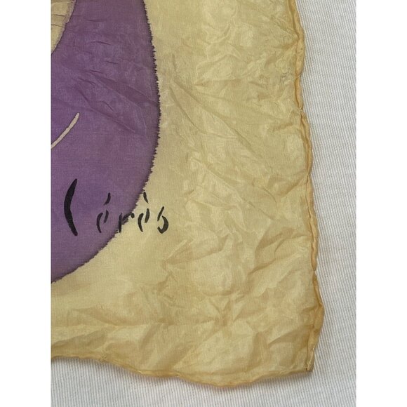 Vintage Silk Scarf Signed Ceres Yellow Brown Purple 32”x35” - Picture 7 of 7